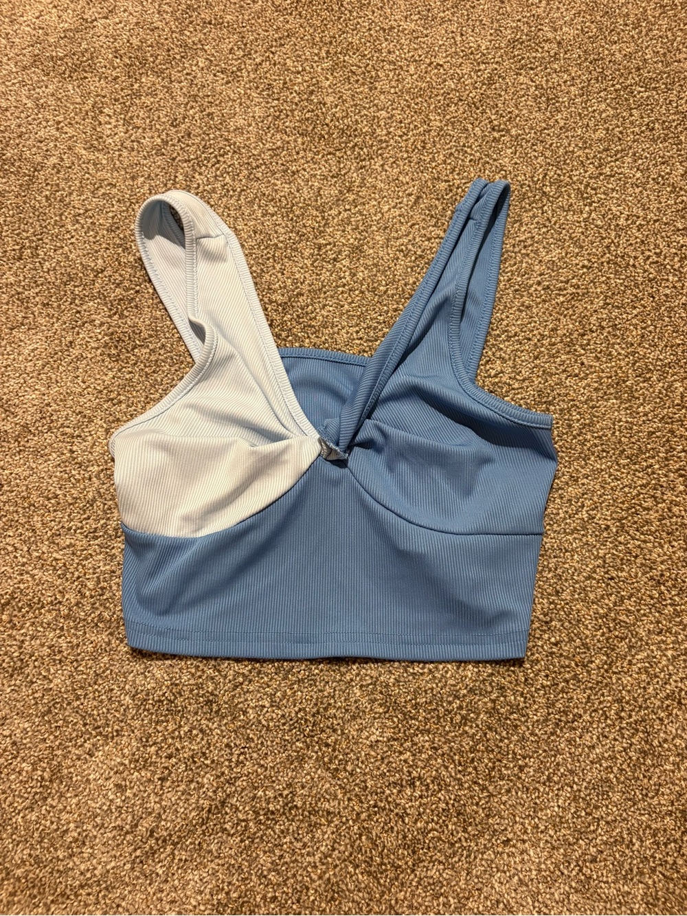 Two-Tone Ribbed Crop Bralette - Light Blue & White